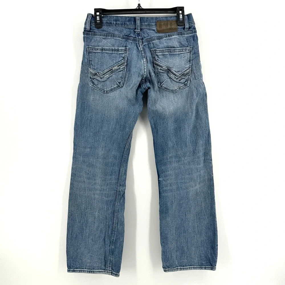 BKE Allen Jeans Men 28x30 Blue Solid Straight Fit Modern Whiskering Stretch